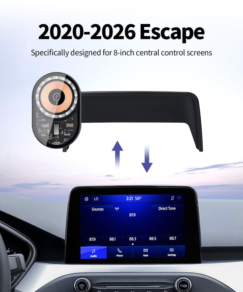 15W Wireless Charger Car Phone Holder for Ford Escape/Hybrid 2020-2026 | 8" Screen Magsafe Accessories Fast Charging Magnetic Cell Phone Holder Clip Compatible with iPhone Android, 3D Fit Bracket