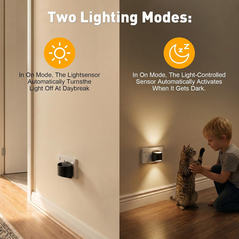 DORESshop LED Night Light[4 Pack], Night Lights Plug into Wall, 3 Mode Plug in Night Light with Motion Sensor, Dusk to Dawn Sensor, Nightlights for Adults, Bedroom, Bathroom, Hallway, Amber Black 4