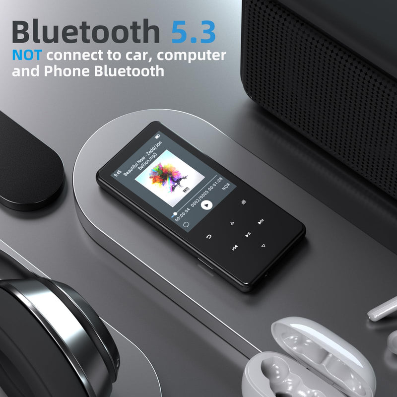 64GB MP3 Player with Bluetooth 5.3, Built-in White Noise Sounds, 2.4-inch Screen, Metal Body, Portable Music Player with Speaker, FM Radio, Voice Recorder, Shuffle, Support 128GB Micro SD Card Black