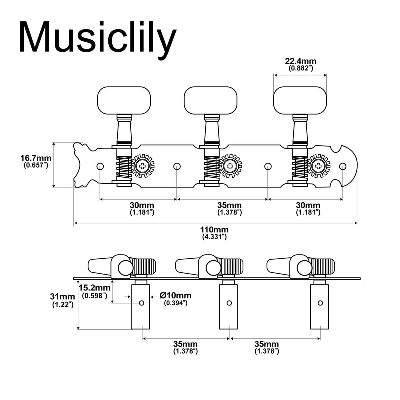 Musiclily Pro 3+3 Classical Guitar String Tuning Pegs Keys Guitar Machine Heads Tuners Set for Classical Guitar, Nickel Oval Button Oval button Nickel