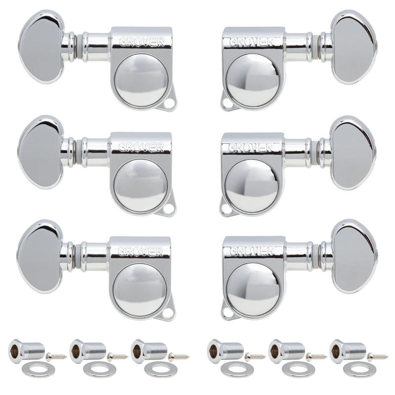 [AUSTRALIA] - Grover 406C Locking Rotomatics Guitar Tuners, Tuning Machines Set 3+3 18:1 Chrome Mid-Size "Mini" Tuning Keys with Tonebird Dunlop Polish Cloth Bundle Tuner Heads with Small Kidney Button 