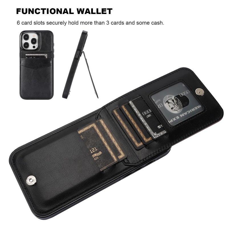 [AUSTRALIA] - KIHUWEY Compatible with iPhone 15 Pro Max Case Wallet with Credit Card Holder, Flip Premium Leather Magnetic Clasp Kickstand Heavy Duty Protective Cover for iPhone 15 Pro Max 6.7 Inch (Black) Black 