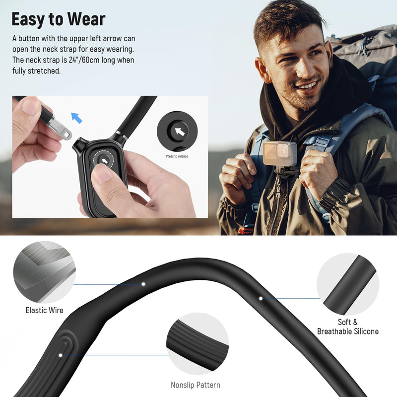 NEEWER Magnetic Neck Mount Holder with Phone Clip Compatible with GoPro Hero 12 11 10 MAX DJI Action 4 Insta360 iPhone Samsung, Quick Release POV Action Camera Necklace Mounting Vlog Aceessories, GP15