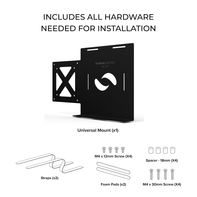 HumanCentric Universal Small Device Mount for VESA Arms, Adjustable Strap | for Small Computers & Electronics, Mounts on Back of Computer Monitor Using VESA Arm