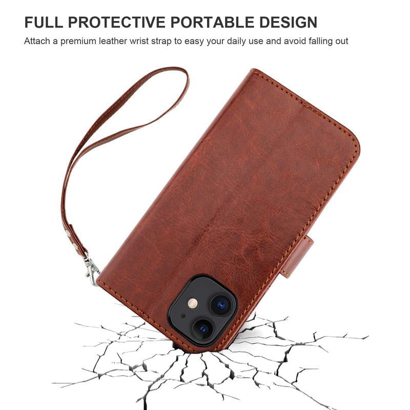 Bocasal iPhone 11 Wallet Case with Card Holder PU Leather Magnetic Detachable Kickstand Shockproof Wrist Strap Removable Flip Cover for iPhone 11 6.1 inch (Brown) Brown