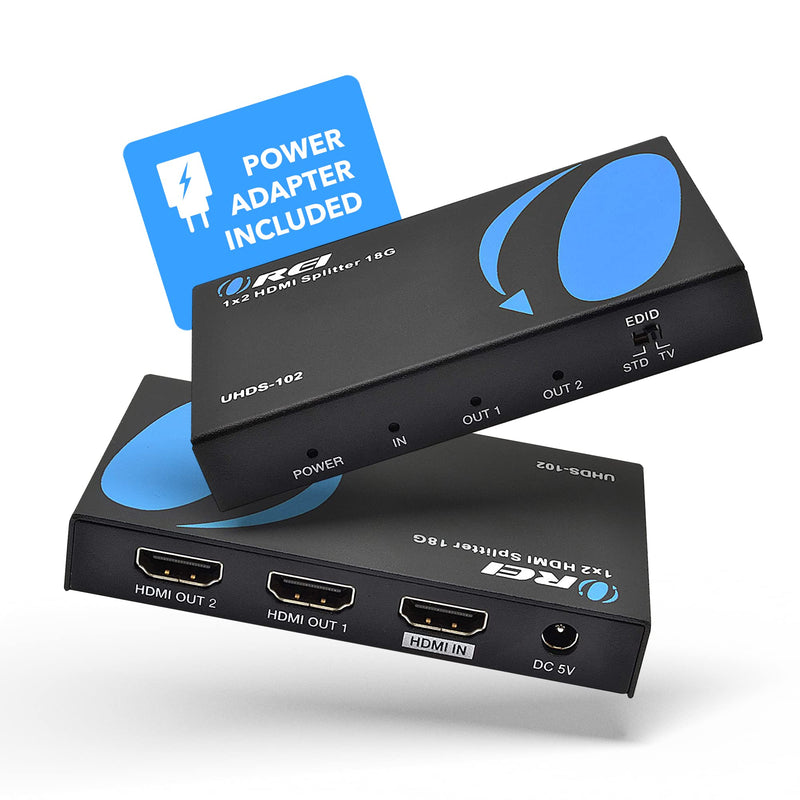 OREI UltraHD 4K @ 60 Hz 1 X 2 HDMI Splitter 1 in 2 Out 2 Port 2: 8-Bit - HDMI 2.0, HDCP 2.0, 18 Gbps, EDID, Duplicate / Mirror 4K Screens - UHDS-102 1x2