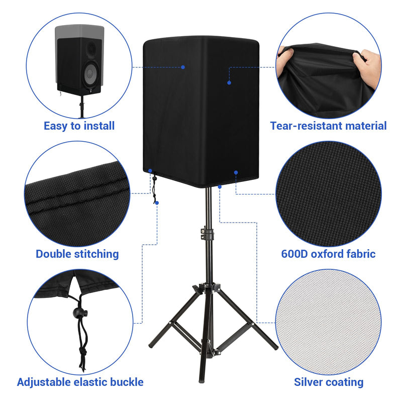 [AUSTRALIA] - Speaker Cover for 15 Inch PA/DJ Powered Speaker Mounted on Stand, Outdoor Speaker Covers UV Protection Water Resistant Dustproof 600D Oxford Cloth(Black) 