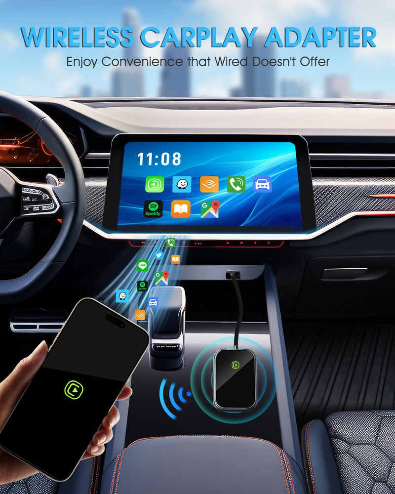 Wireless CarPlay Adapter - Fast & Stable Connection for Carplay Wireless Adapter Convert Factory Wired to Wireless CarPlay Dongle Plug & Play Car Play Fit for iPhone iOS 10+ (Grey) Grey
