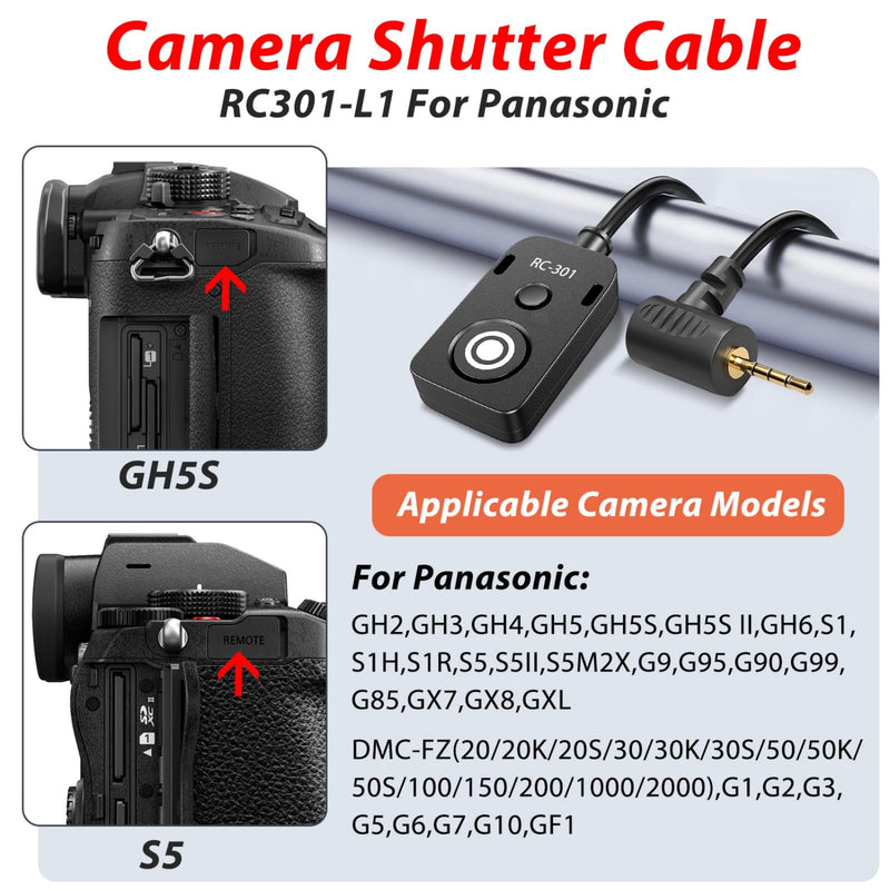 [AUSTRALIA] - for Panaso Cable RC301-L1 Remote Camera Small Shutter Release Remote Control 59 "Extended Cable Remote Wired Button GH3 GH4 GH5 GH6 S5 S5II G85 G9 GXL S1R -114(RC301-L1 GH 59in/1.5m) 