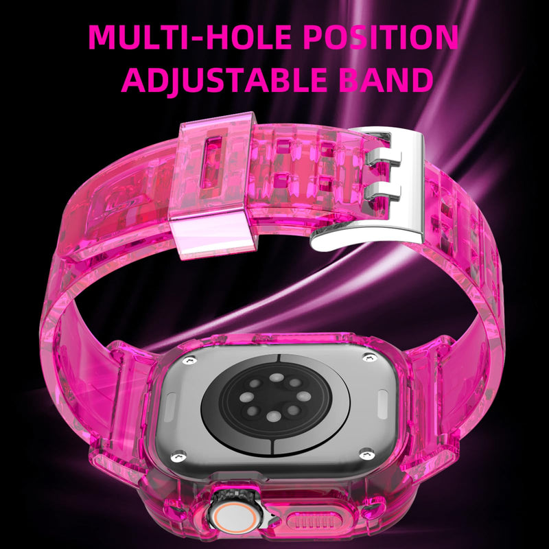iMangoo Sports Band with Bumper Case for Apple Watch Ultra 3/2/1 49mm Pink | Transparent TPU Protective Bumper Cover Sweatproof Scratch Resistant Rugged for iWatch 49 mm Men Women