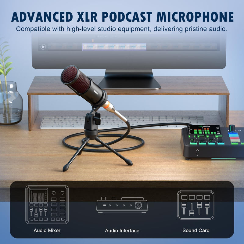 PUPGSIS XLR Dynamic Microphone, PC Computer Gaming Streaming Microphone for Podcast Recording, Vocal Capture, Content Creation, Cardioid Studio Mic for Audio Interface, Mixer, Sound Board