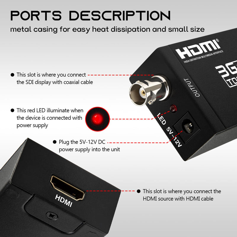 Boobrie HDMI to SDI Converter 3G-SDI with Audio De-Embedding, 300ft Long Distance Transmission Support 1080P@60Hz for SDI Monitor, Video Camera, Live Broadcast