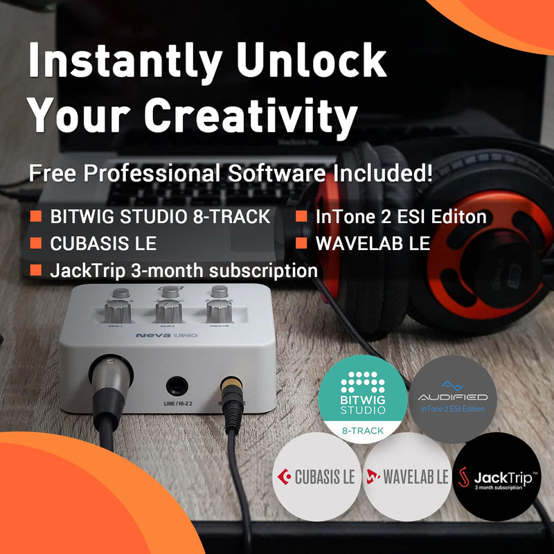[AUSTRALIA] - ESI Neva UNO | Professional 24-bit/192kHz 2x2 USB Audio Interface for PC and Mac with XLR, Line, and DI Inputs, Podcasting, and Streaming, Perfect for Guitarists, Music Production Software Included 