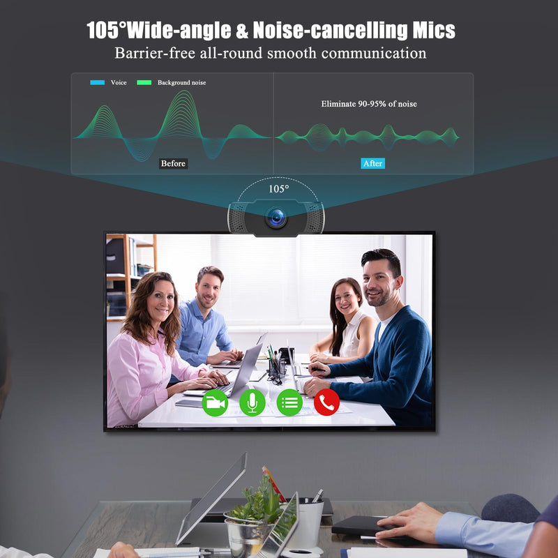[AUSTRALIA] - 4K Webcam for PC, Ultra 4K HD Web Cam, Dual Noise-Canceling Mics, Auto Light Correction, Wide Angle Streaming Camera,Plug and Play for Video Calling/Conferencing/Zoom/Skype/Teams 4k Black Updated 