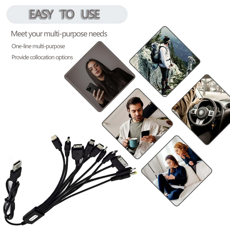 10 in 1 Universal Multifunctional Charging Cable for Many Adapters Compatible with Samsung LG Huawei ZTE and Sony Ericsson Nokia PSP, USB Charging Cable Fit Cell Mobile Phone Black