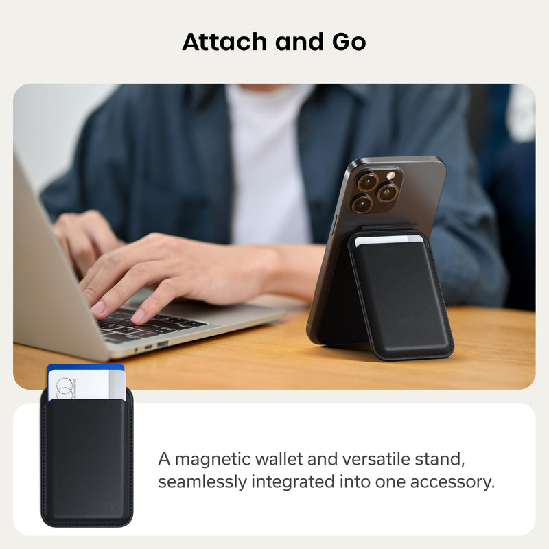 Satechi Magnetic Magsafe Wallet, Double Flap Stand Card Holder, 4 Slots with Front NFC Pass-Through, Adjustable Phone Attachment for iPhone 17/16/15/14/13/12, Travel Accessory Black