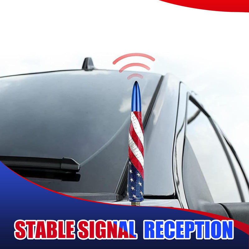 1 PC Car American Flag Bullet Antenna, 5.51" x 0.78" Anti-Theft Security Antenna, Stable Signal Receiving Antenna with Threaded Mounting Accessories, for Most Car Models (Blue) Medium Blue #American Flag
