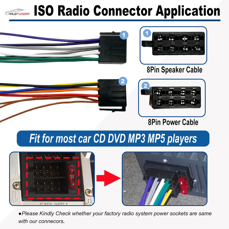 8+8Pin Universa ISO Car Radio Wiring Harness, Android Car Stereo Harness Adapter Radio Power Speakers Wiring Adapter ISO Radio Harness Adapter replacement for Boss Jenson Leadfan SJOYBRING Bluetooth Universal ISO Harness