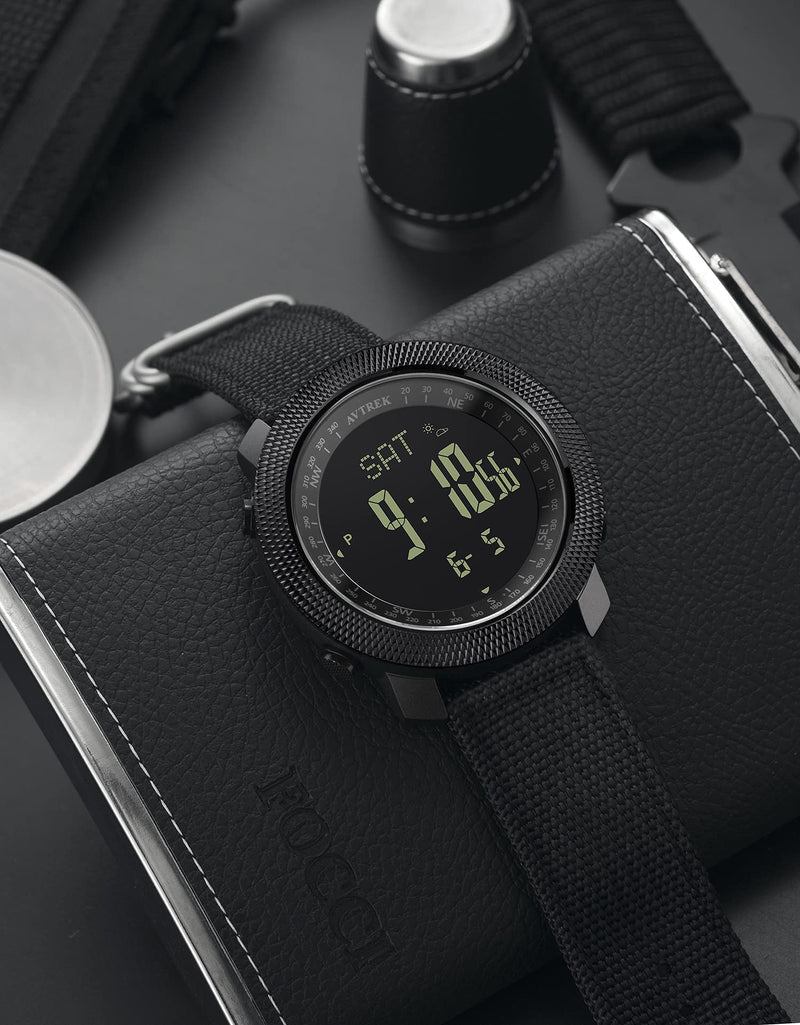 AVTREK Military Army Watch Altimeter Barometer Compass 50m Waterproof-2106 | Men's Digital Wristwatch with Backlight/Pedometer Calorie and Mileage Tracking,Outdoor Fitness Tracker BLACK