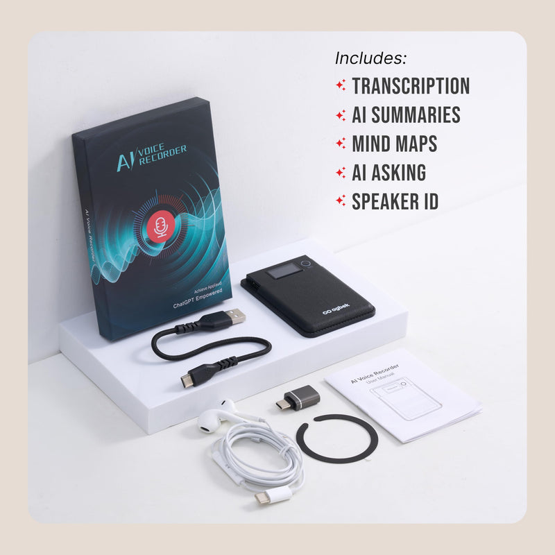 [AUSTRALIA] - AI Voice Recorder 64GB – Smart Digital Audio Recorder with Noise Cancellation, Real-Time Transcription, Support 155 Languages, Long Battery Life for Meetings, Lectures, Interviews 