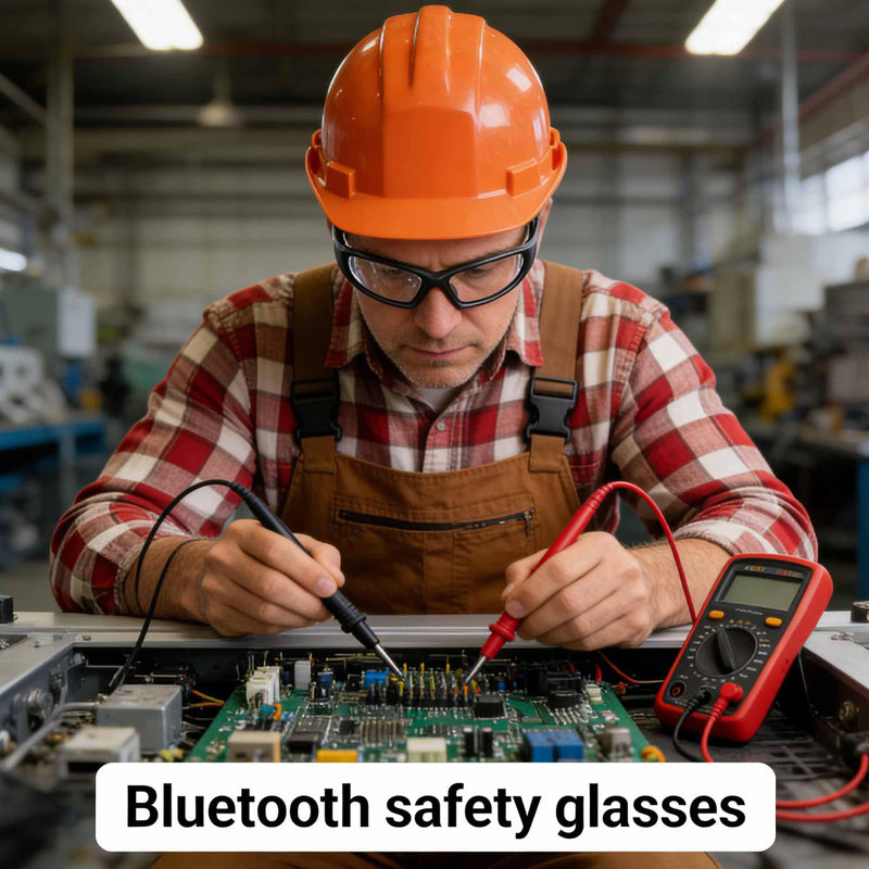 Smart Bluetooth Safety Glasses for Work Audio Safety Glasses with Bluetooth Speaker for Men Women Built-in Mic Voice Assistant (Clear Lens) Black Frame-clear Lens