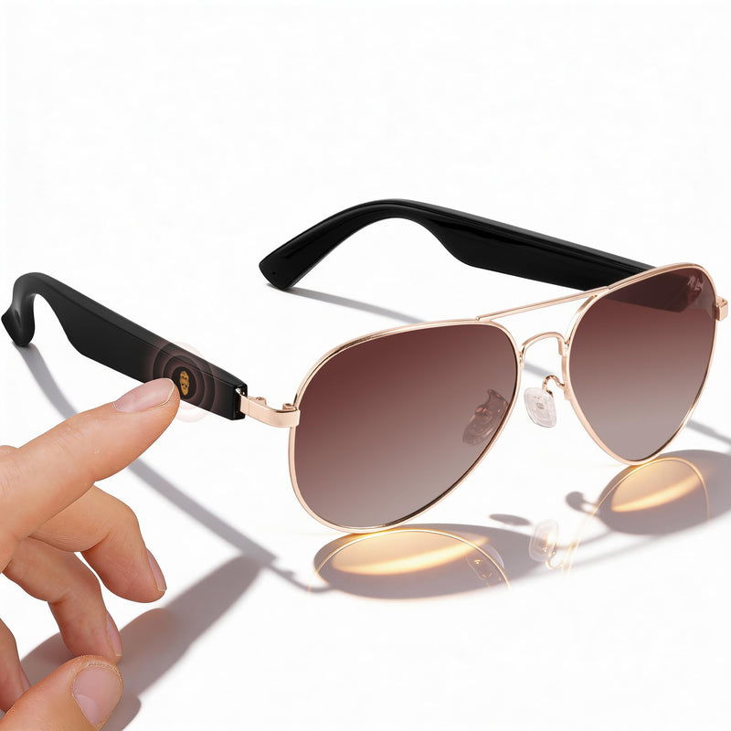 XR Loud™ Bluetooth Aviator Sunglasses for Men Women, Polarized UV400 Smart Audio Glasses with Open-Ear Speakers, Microphone, Touch Control, Voice Assistant, 120Hr SB, Privacy, AI Compatible Brown Brown Berry