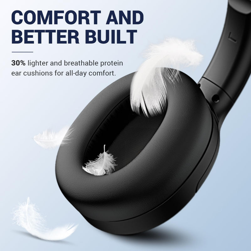 Hybrid Active Noise Cancelling Headphones Wireless Over Ear Bluetooth Headphones with Microphone Deep Bass, Wireless Headphones with Hi-Fi Audio, Memory Foam Ear Cups, 30H Playtime - Black