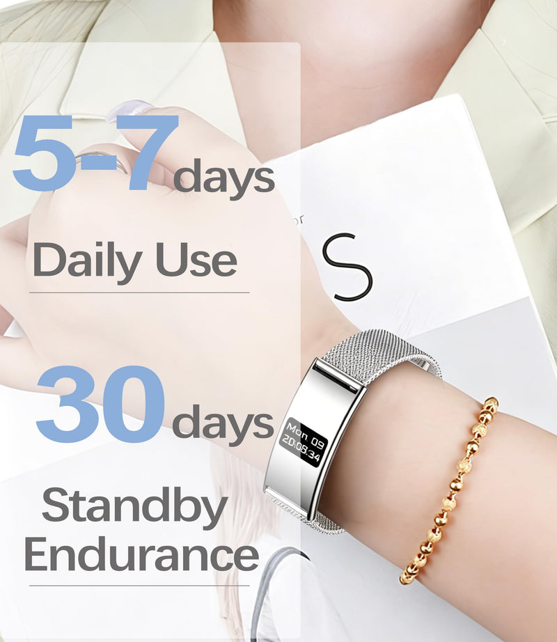 Smart Bracelet for Men & Women, Ultra-Thin Fitness Tracker | Heart Rate, Blood Oxygen & Sleep Monitoring, IPX8 Waterproof, Multiple Sports Modes, Compatible with Android and iOS Silver mesh tape