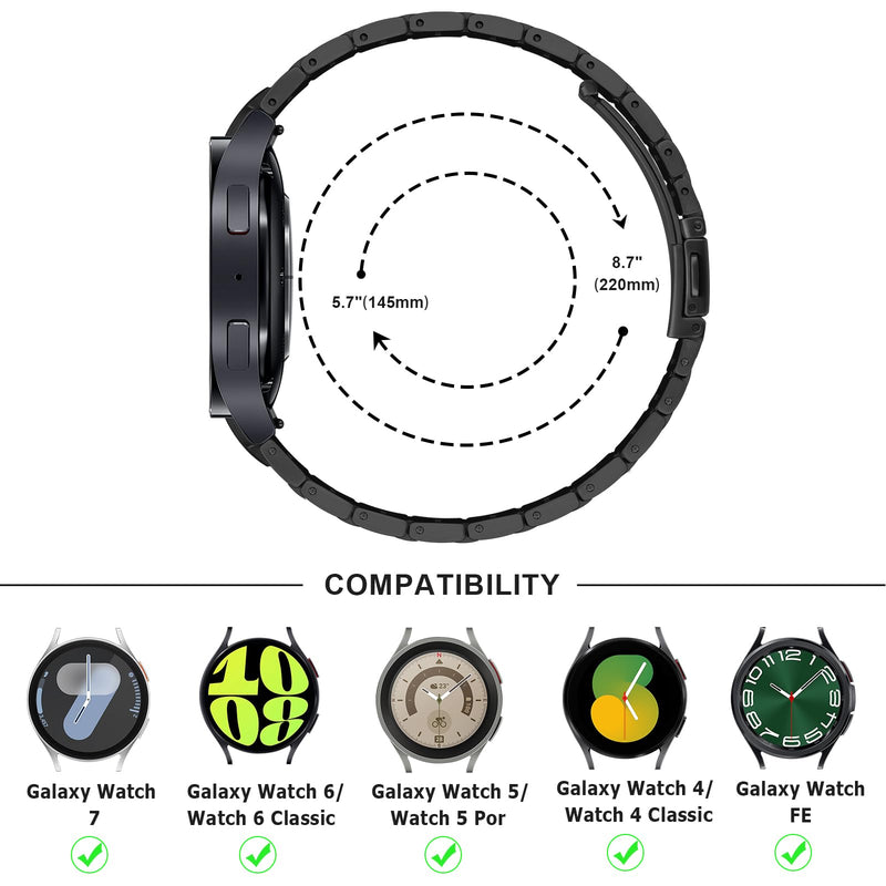 Anlinser Titanium Bands Compatible with Samsung Galaxy Watch 7/6/5/4/FE Band 44mm 40mm, for Galaxy Watch 6 Classic 47mm 43mm/5 Pro 45mm, No Gap Lightweight Metal Strap for Women Men (Black) Black
