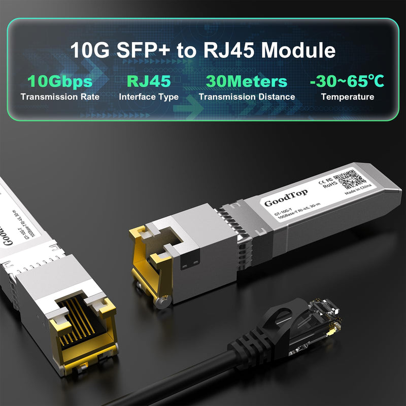 10G SFP+ to RJ45 Transceiver up to 30m, 10GBase-T RJ45 SFP+ Copper Module | GoodTop SFP to RJ45 |1G/2.5G/10G Adaptive | SFP to Ethernet | Plug and Play | Hot Pluggable