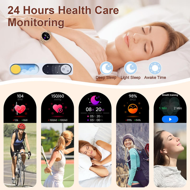 Smart Watches for Women (Answer/Make Call),120+ Sport Fitness Tracker Smartwatch for Android iOS,1.32" HD Screen with Heart Rate/Blood Oxygen/Sleep Monitor/AI Voice Watches for Women,3 Straps