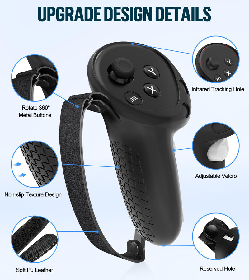 Silicone Cover Set Compatible with Oculus/Meta Quest 3, VR Accessories Protective Cover Includes Controller Grips, Front Shell Headset Cover and Face Cover (Black) Black