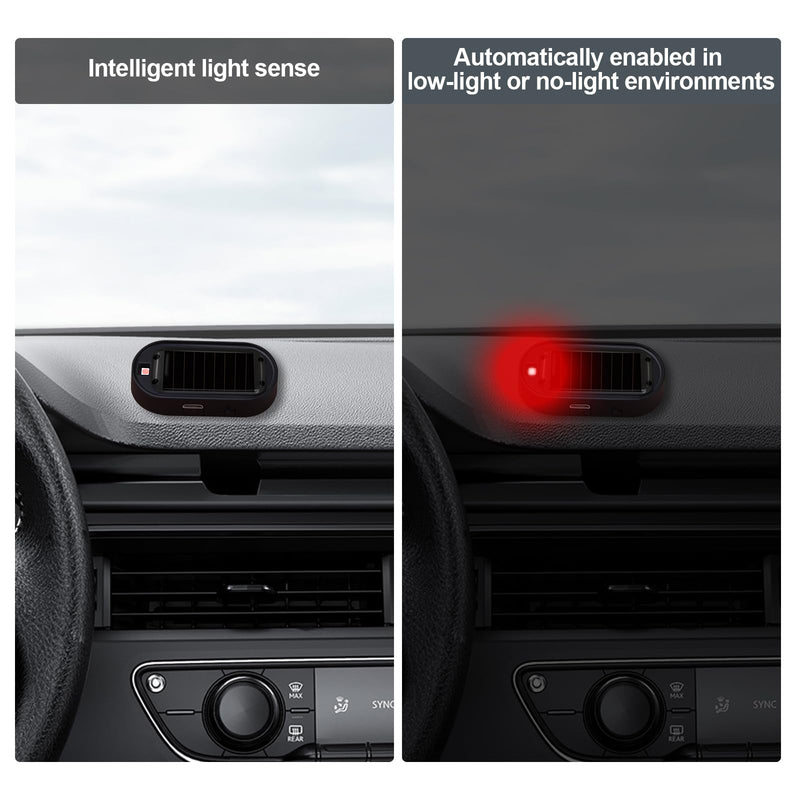 Car Solar Power Simulated Dummy Alarm，Anti-Theft LED Flashing Security Light Fake lamp with USB Charger Port，Car Accessories for Most Cars,2PCS (red) red