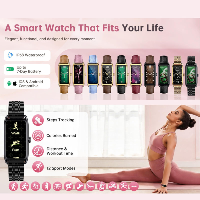 Loluka Black Fitness Tracker Luxury Slim Smart Bracelet for Women with Heart Rate Sleep Monitor Step Counter Calories Reloj Inteligente para Mujer 1.13''AMOLED Touch Color Screen