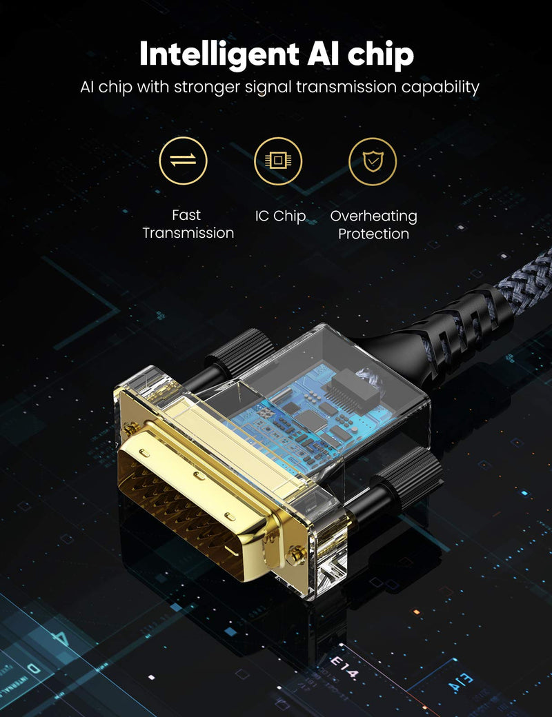 Capshi HDMI A to DVI Adapter Cable 6FT, High-Speed Gold-Plated Plug and Play Bi-Directional Nylon Braid 1080p, DVI to HDMI Adapter for Televison/Monitor/Video Card/Graphics Card 6feet