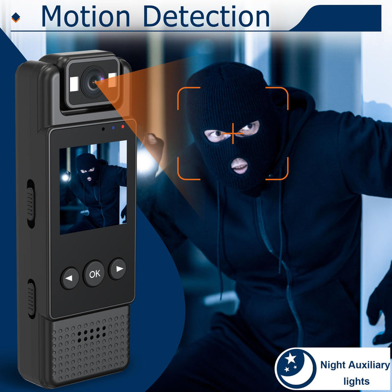 HD1080P Wearable Mini Body Camera Video Camera 180° Rotating Lens Motion Detection Night Auxiliary Lights 6HR Battery Body Cam for Sports Personal Security Police Law Enforcement
