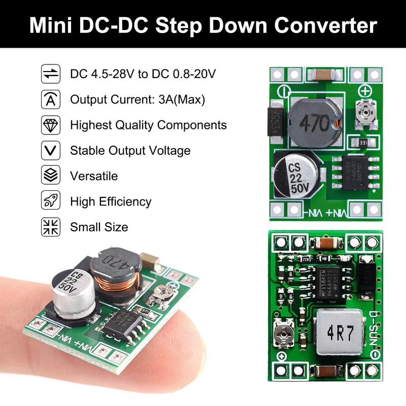 Buck Converter Pack of 8 Mini Step Down Converter Module, Step Down Converter Buck Converter MP1584EN 4.5-28V to 0.8-20V DC-DC Converter Module, 24V to 12V 9V 5V 3V Step Down Adjustable Converter