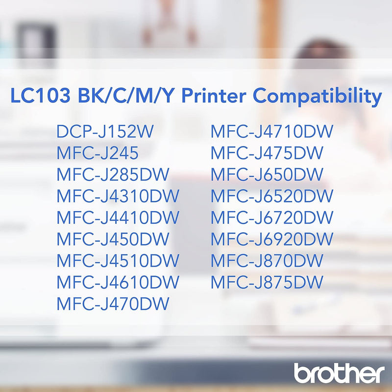 Brother Genuine High Yield Black Ink Cartridge, LC103BK, Replacement Black Ink, Page Yield Up to 600 Pages, Amazon Dash Replenishment Cartridge, LC103, 1 OEM Cartridge 1 Count (Pack of 1)
