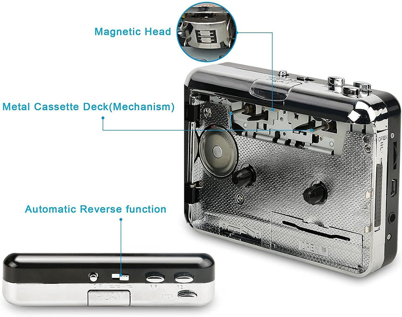Cassette Player Walkman - Compact Tape Player Portable Recorder with Earphone-Convert Audio Music Cassette to MP3 Digital, Compatible with Laptop/PC/MAC- for Entertainment, Travel, Light Sports(Black) Black