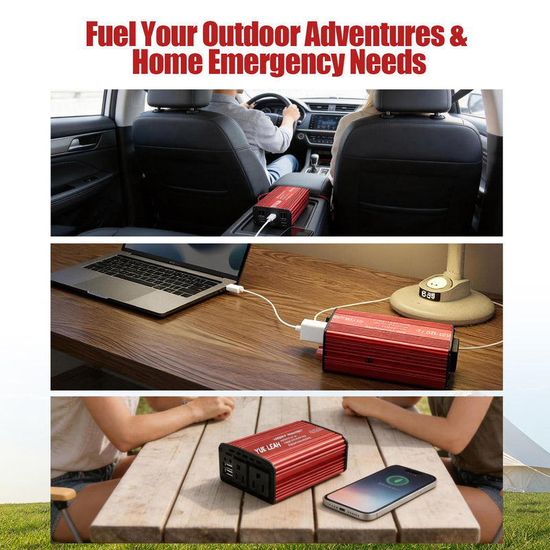 400W Power Inverter, 12V to 110V Car Inverter with 2 AC Outlets & Dual 6.2A USB Ports for Laptop, Air Compressor & Fast Charging