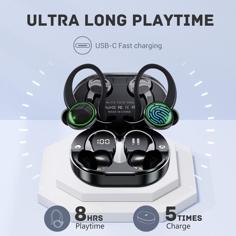 for Samsung Galaxy S23 S4 S25+ Ultra Bluetooth 5.3 Headphones 3D Stereo with Earhook, 40H Touch Control Over Ear Headphones, IP7 Waterproof Earphones Built-in Mic for Running Workout Sport