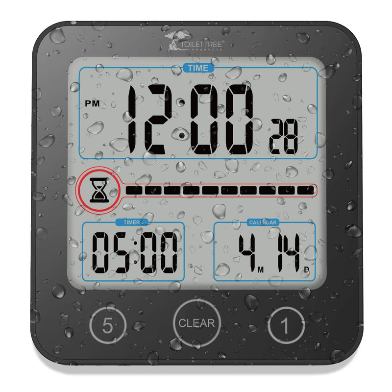 [AUSTRALIA] - ToiletTree Products Digital Bathroom Shower Clock with Alarm & Large LCD Display – Waterproof, Humidity & Moisture Resistant – Clocks for Bath & Kitchen Black 