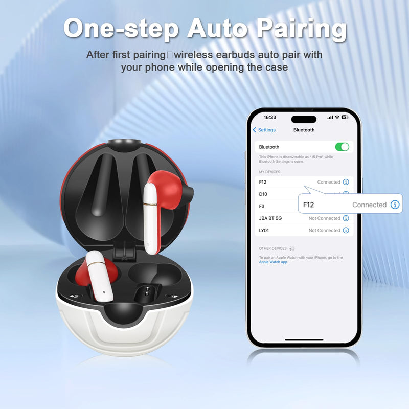 2 Pack Wireless Earbuds for Kids,Comfortable Wireless Earphones Fit Ergonomic Design Ball Shape Ear Buds with Mic for Android iOS Cell Phone Computer Laptop Red and Blue-2pcs