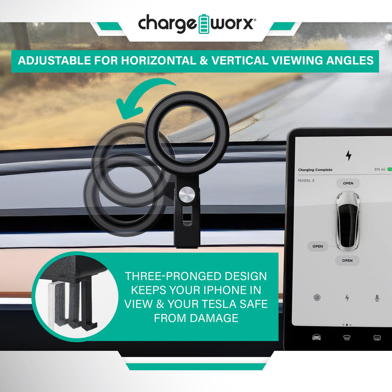 MagSafe Car Mount, Magnetic Phone Holder for Tesla Model 3 & Y, Vent Mount | Magnetic iPhone and Android Holder, 3-Prong Clip For Easy Install, 360° Foldable & Adjustable, Portrait or Landscape View