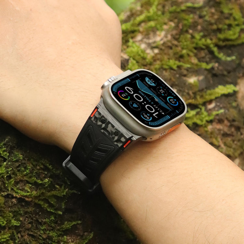 Band for Apple Watch 46mm 49mm 45mm 44mm Carbon Fiber Inlay Fluoroelastomer (FKM) Sport Wristband Sweat-proof Strap for Men's iWatch Series 11/10 9 Ultra 3/2/1 SE 8 7 6 5 4 3 2 1 Band 42mm (Black) Black