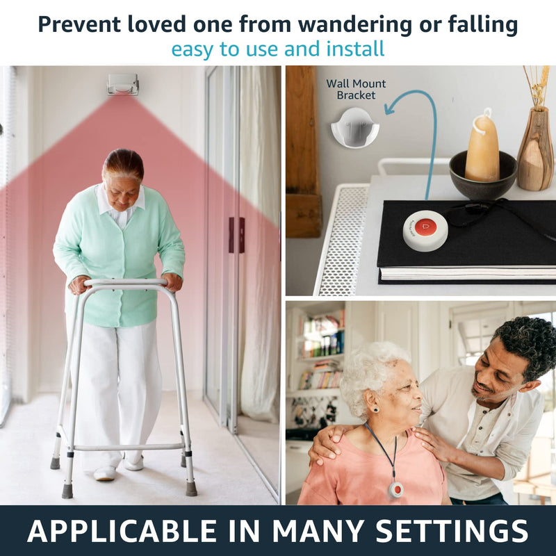 Caregiver Pager Wireless Call Buttons Motion Sensor Alarm Indoor for Elderly Monitoring Fall Prevention Bed Alarm Alert System Portable Nurse Call for Seniors Dementia Patients Emergency 3 Transmitters 1 Receiver