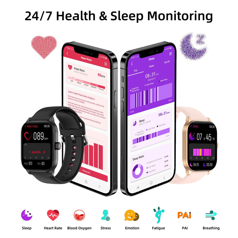 Smart Watch, GPS & Free Maps, 1.96" HD Screen, AI, Bluetooth Call & Text | 24/7 Health, Fitness & Sleep Tracker, 100+ Workout Modes, 5 ATM Water-Resistance, for Men & Women, Android & iOS, 2 Bands Black 1.96"