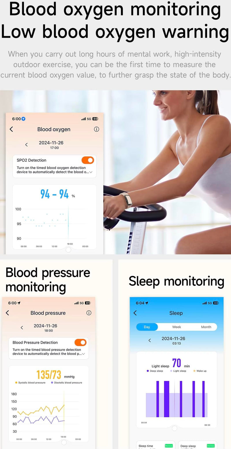 Smart Bracelet with 2 Premium Bands, Heart Rate,Blood Pressure,Blood Oxygen,Sleep,100+ Activity Modes, Fitness Tracker,Waterproof, Android/iOS with Long-Lasting Battery and Lifetime Subscription