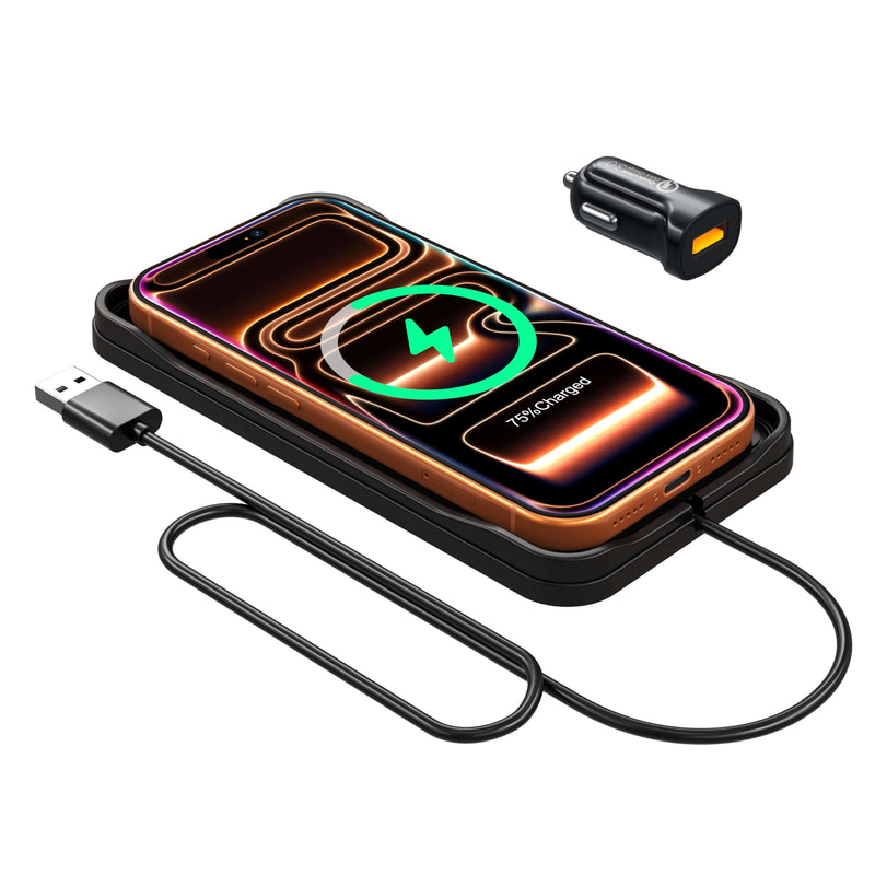 Wireless Car Charger Pad, Fast Car Wireless Chargers Charging pad Non Slip Car Wireless Phone Charger for iPhone 17/16/15/14/13/12 Pro, SE3/SE2/XS/X/XR/8, 30cm Cable