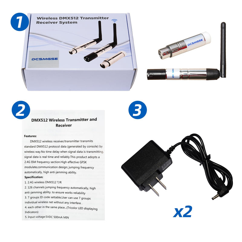 DMX Wireless, 2PCS DMX512 DMX Dfi DJ 2.4G Wireless 1 Receiver & 1 Transmitter Stage Lighting Control